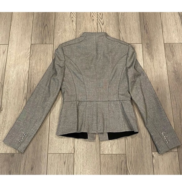 White House Black Market Blazer Size 0 Career Work Jacket Gray Ruffle Trim - Picture 9 of 15